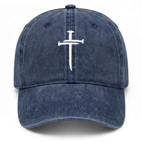 Christian Gifts for Men Women, Religious Cross Logo Embroidered Low Profile Unisex Dad Hat - color: Blue