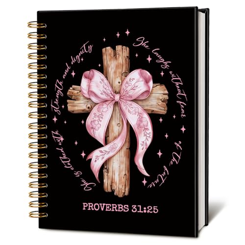 LIANGW Black and Pink Bow Church Notes Notebook for Note Taking - color: Proverbs 31:25 - Black