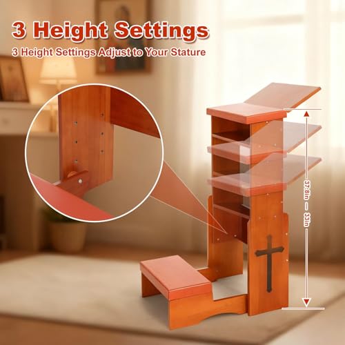 Fanwer Prayer Kneeler Bench with Foldable Book Stand, Adjustable Height Kneeling Stool with Storage Space & Thick Cushion, Space-Saving Prayer Chair for Home Church Bible Reading