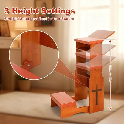 Fanwer Prayer Kneeler Bench with Foldable Book Stand, Adjustable Height Kneeling Stool with Storage Space & Thick Cushion, Space-Saving Prayer Chair for Home Church Bible Reading