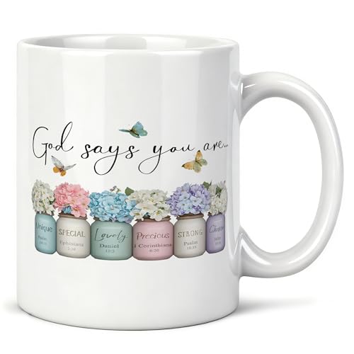 Hydrangeas Flower Christian Mug 11 oz, Christian Gifts for Women, Religious Gifts Coffee Cups Ceramic, Inspirational Bible Verse Ceramic Mug for Coffee Tea Hot Cocoa Home Office Work - color: 10Child
