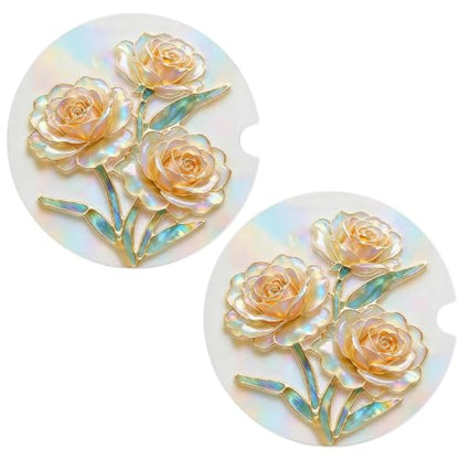 Floral Car Coasters Set of 2, Glitter Wildflowers Car Accessories, 09 - color: Glitter Wildflowers