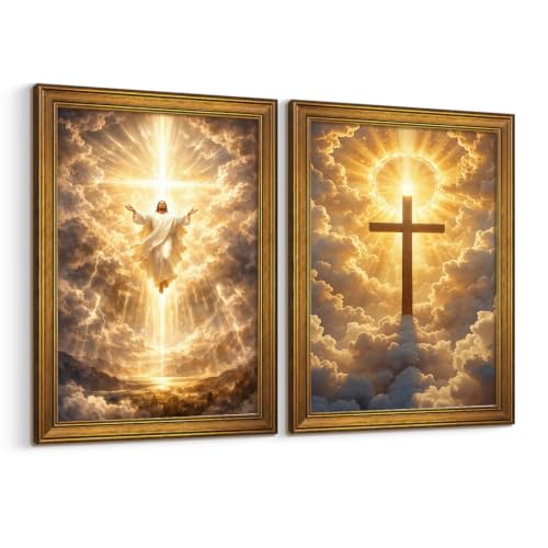 2pcs Framed Christian Canvas Wall Art 12x16 Inch Decor For Living Room - color: Religion - 1, size: 12x16in