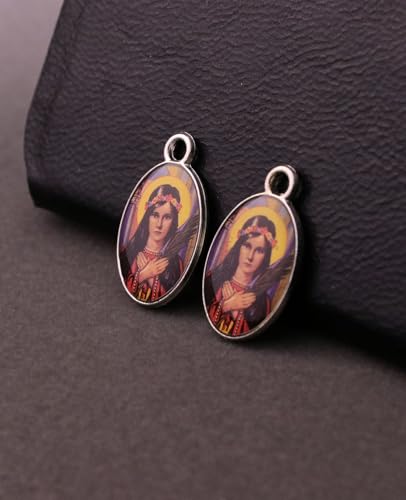 COTTVOTT Saint Therese of Lisieux/Saint Mother Teresa of Calcutta/Divine Mercy Jesus/Mater Dolorosa Patron Saint Medal Charm Pendant for DIY Rosary Necklace Bracelet Jewelry Making Part - color: 30pcs-Enamel St. Philomena