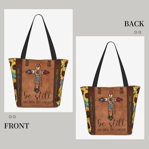 Bible Tote Bags for Women Christian Tote Bag Church Shoulder Bag Inspirational Bags With Zipper Christian Gift - color: Be Still and Know That I Am God