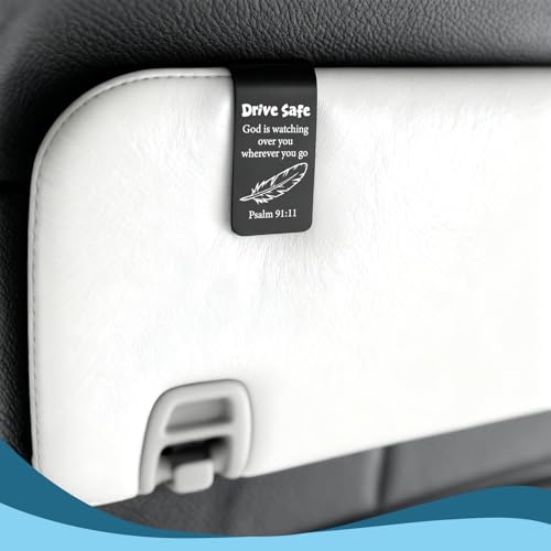 Drive Safe Christian Car Visor Clip Stainless Steel, God is Watching Over You Psalm 91:11 Engraved Reminder, Faith Based Safe Driving Gift, Religious Car Accessory for Men Women EDG38 - color: Black-G38