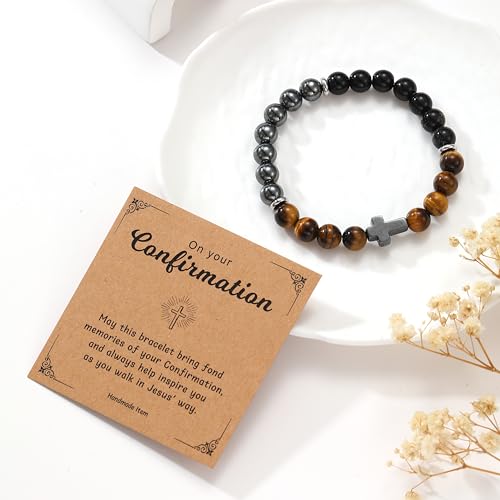Cross Bracelet Gifts for Boys Girls, Baptism Communion Confirmation Birthday Christmas Valentines Graduation Gifts for Son Grandson Nephew Brother Niece - color: Confirmation2