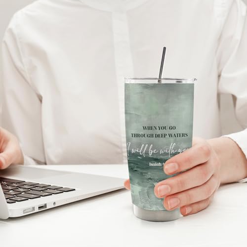 Christian 20oz Travel Coffee Mug Tumbler Water Bottle for Women, Christian Bible Religious Inspirational Gifts, Religious Inspirational Stainless Steel Tumbler with Lid and Straw Drinkware - color: water