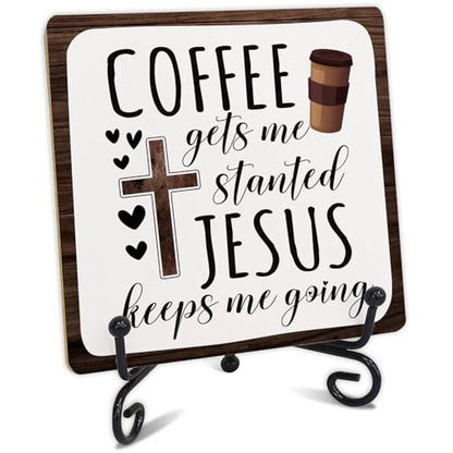 Wooden Christian Plaque Sign With Stand - Spiritual Decor for Coffee Table, Coffee Station or Corner - style: D