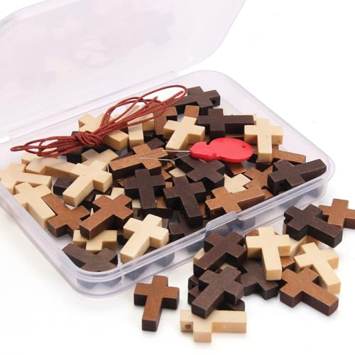 50/120/200 PCS 3 Colors Mini Wooden Prayer Cross Pendants, DIY Craft Charms