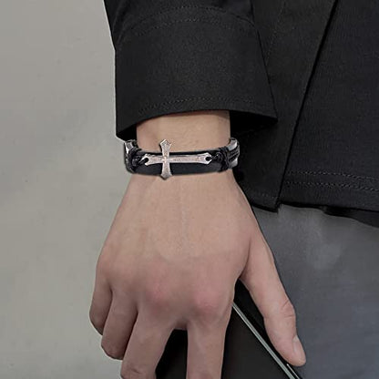 WAINIS 8PCS Braided Leather Cross Bracelets for Men Women