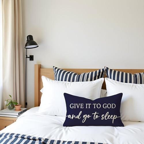 Christian Pillow Covers 12x20 for Bed Set of 2 – Navy Blue - color: Navy Blue