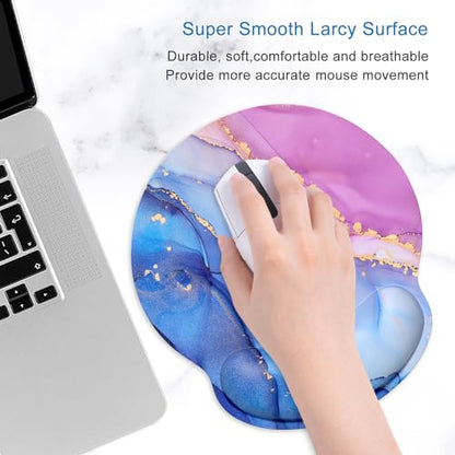 ITNRSIIET Ergonomic Mouse Pad with Wrist Support Wrist Rest Smooth Surface Non-Slip Rubber Base Comfortable Office Supplies Pain Relief, 9.8 x 9.1 inches, Blue Purple Marble Art - color: Blue Purple Marble Art