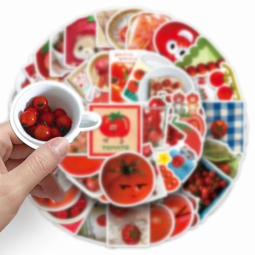 100PCS Tomato Sticker for Teens Girls Kids,Cartoon Vegetables Red Fruit Waterproof Decals for Refrigerator Luggage Phone Cases Water Bottles Computer Car Skateboard Guitar Notebook Laptop Journal - color: Tomato
