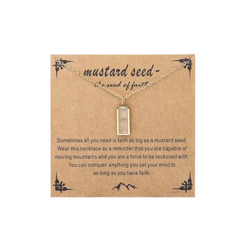 Mustard Seed Necklace - Rectangle, Round, Mountain, Hill Christian Faith Geometric Religious Inspirational Gift With Message Card - color: Gold, style: Retangle