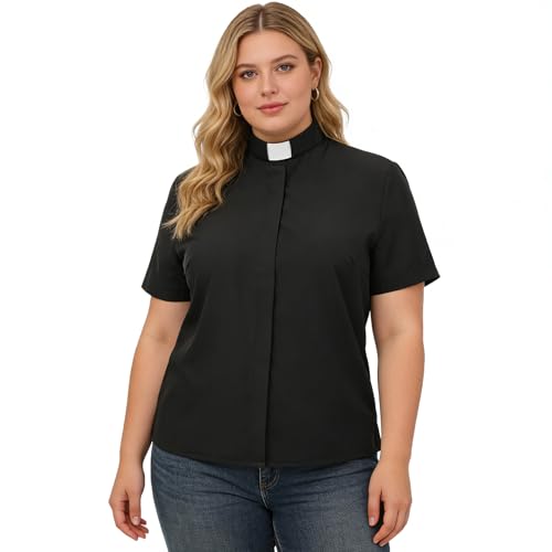 BPURB Women's Clergy Tab Collar Shirt Ministry Blouse - color: Black, size: X-Large
