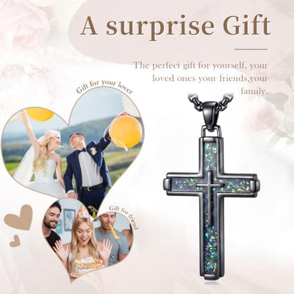 14K Gold Plated Cross Pendant Necklace Christian Jewelry Religious Gift - color: A05-Cross Black Abalone