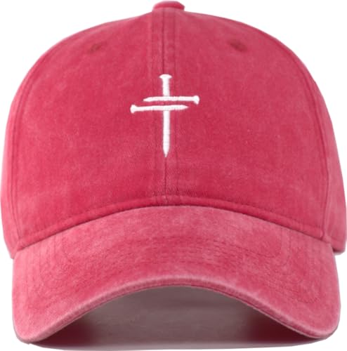 Christian Jesus Cross Vintage Hat Men Women Faith Baseball Hat Ideal Gift for Birthday Christmas Father's Mother's Day - color: Red