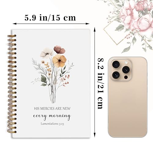Bible Journal, A5 SpiralChristian Journal with Floral Notebook, HIS MERCIES ARE NEW EVERY MORNING, Bible Verse Gifts for Women Birthday Graduation Christmas, Sunday School, Office Supplies - color: White-3:23