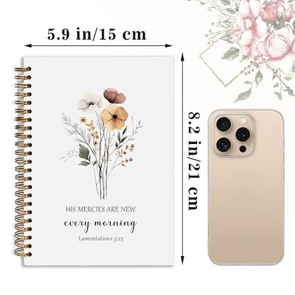 Bible Journal, A5 SpiralChristian Journal with Floral Notebook, HIS MERCIES ARE NEW EVERY MORNING, Bible Verse Gifts for Women Birthday Graduation Christmas, Sunday School, Office Supplies - color: White-3:23