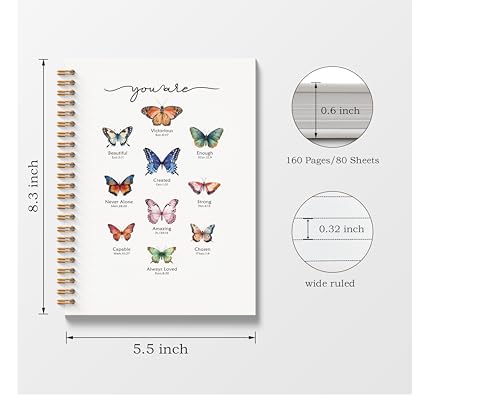 Spiral Bible Butterfly Journaling Notebook 5.5x8.3, Prayer Journal for Women Spiral Bound, Christian Gifts for Women, Motivational School Notebooks Journal for Teen Girls - color: You Are…