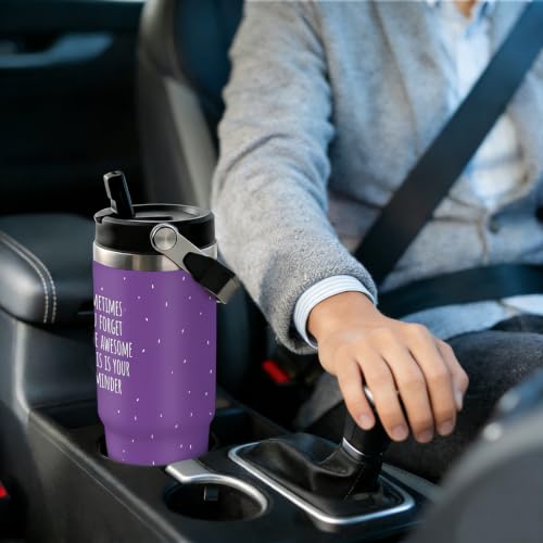 30 oz Sarcastic Travel Mug with Handle and Straw, Purple Awesome Reminder Stainless Steel Vacuum Insulated Tumbler, Water Bottle, Funny Encouragement Gifts for Women - color: sarcastic travel mug