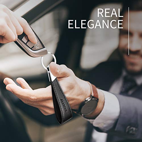 Maruse Italian Leather Keychain for Men and Women, with Flat Profile Polished Metal Key Ring, Handmade in Italy - color: Black