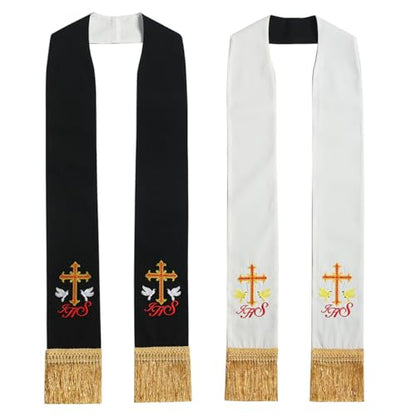 BLESSUME Church Clergy Pastor Reversible Stole (Black and White 4)