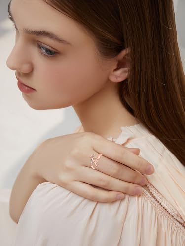 Cross Rings Faith Ring 925 Sterling Silver Adjustable Cross Wrap Ring Christian Fashion Band for Women - color: C-Rose Gold