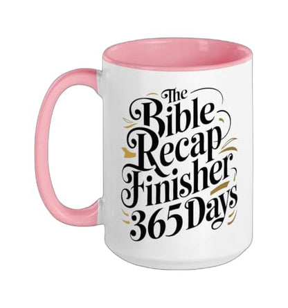 The Bible Recap Finisher 365 Days Funny Jesus Youth Ceramic Mug, Pink/White, 15oz - color: Pink/White, size: 15 Ounces