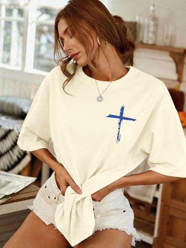 Christian Shirts for Women Oversized God is Good Shirt Jesus Tshirts Workout Gym Religious Baggy Tee Bible Verse Tops - color: Apricot B, size: Small