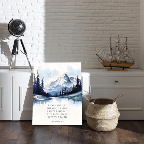 Bible Verse Canvas Framed Wall Art, I Have Fought The Good Fight 2 Timothy 4 : 7 Poster Print Watercolor Picture Positive Oil Painting, Christian Modern Artwork Decoration for Home Office (24x30inch) - color: 2 Timothy 4 : 7, size: 24"L x 30"W