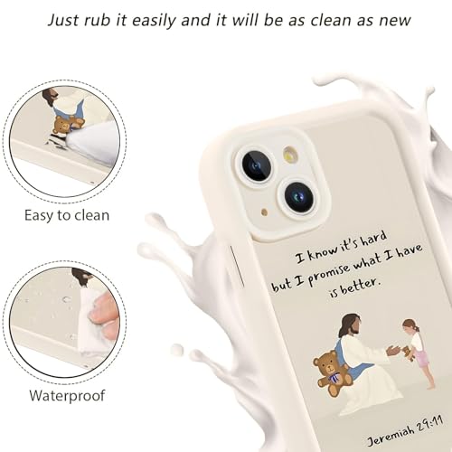 for iPhone 15 6.1'' Cute Bible Verse Bear Phone Case - color: White-Jesus Bear, size: iPhone 15