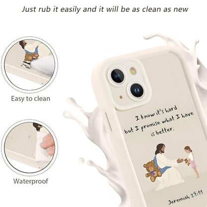 for iPhone 15 6.1'' Cute Bible Verse Bear Phone Case - color: White-Jesus Bear, size: iPhone 15