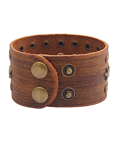 GelConnie Leather Cuff Bracelet Punk Braided Bracelets Rock Leather Wristbands Faux Mens Leather Bracelet Gothic Viking Bangle Adjustable Wrap Bracelet for Women,Men - color: Brown Star Leather Bracelet