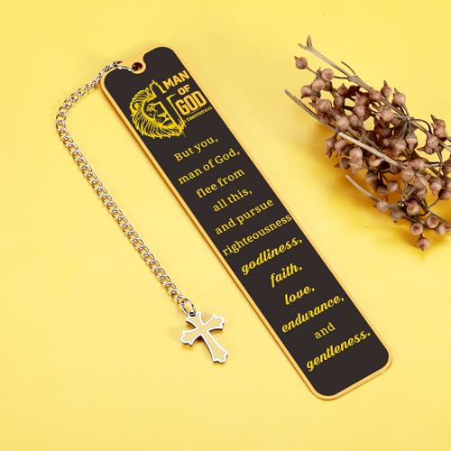 Christian Bookmark Man of God, Inspirational Lion Bible Verse Bookmark with Cross Pendant - style: but you man of god