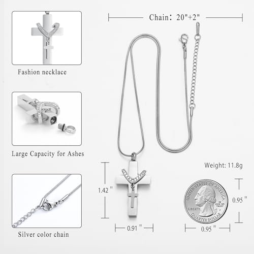 Cremation Jewelry for Ashes Pendant - Cross Urn Necklace with Mini Keepsake Urn Memorial Ash Jewelry - color: Steel