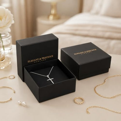 ELEGANT & PRECIOUS STRANDS Sterling Silver Cross Necklace For Women, Cross Pendant Easy to Wear – Classic Silver Cross Necklaces for Women Simple Trendy Every Day Jewelry