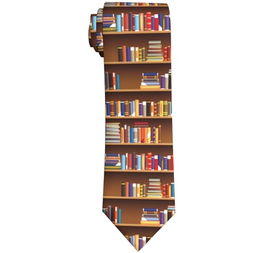 Men's Neckties, Novelty Printed Skinny Tie for Work Casual Party - color: Library Bookshelf