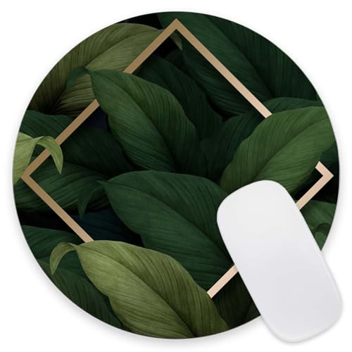 Mouse Pad, Tropical Leaves Mouse Pads with Design, Round Washable Cloth Personalized Mouse Mat, Gaming Office Home Non-Slip Rubber Base Computer Mousepad 7.9×7.9×0.12 inches - color: Tropical Leaves
