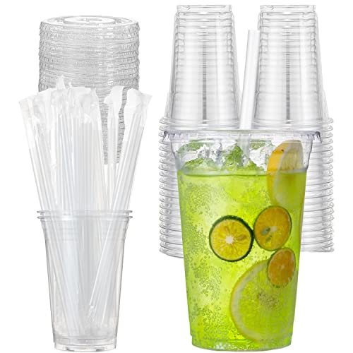 Artpreti 25 Sets 20 oz Clear Plastic Cups with Lids and STRAWS, Disposable Cups for Iced Coffee, Smoothie, Milkshake, Cold Drinks - size: 20 oz - With Lid
