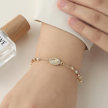 Ladies' Religious Gift Rose Bracelet, Cross Set Bead Bracelet