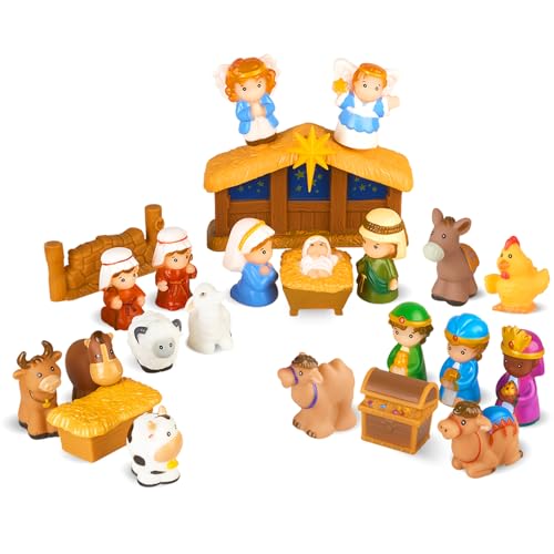 COOLTUNE Nativity Set for Kids – 25 Piece Christmas Nativity Playset with Figures, Soft Rubber Jesus Story Play Toys for Toddlers, Children, Baby Girls Boys Ages 1 2 3 4 5 6+ at Home & Sunday School
