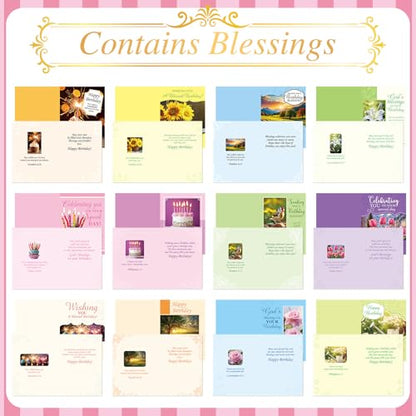 Motiskyy 48 Pack Religious Christian Birthday Cards Bulk with Scripture Assorted Bible Verse 4.5 x 6.2 Inch Christian Blessings Birthday Greeting Cards with Envelopes and Stickers (Warm Message Style) - style: Warm Message Style