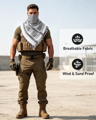 Aonal Military Shemagh Tactical Desert Scarf, Keffiyeh Scarf for Men - color: A-white