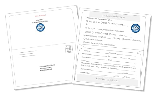 Printlink - Custom Fund Raising Envelopes, Full Color Printing Front and Back, 3 5/8" x 6 1/2" folded, 24lb White Wove Paper, 500 per box, Printed in the USA - size: Standard Business Envelope