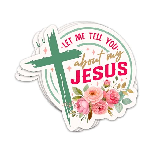 3PCs Let Me Tell You About Jesus Sticker Christian Bible Verse Sticker Religious Faith God Worship Scripture Waterproof Vinyl Stickers for Laptop Water Bottle Decals Gifts for Adults Teens 3"x2.7"