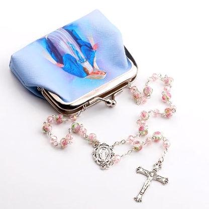 Murano Glass Rose Beads Catholic Virgin Mary Rosary Necklace Women - color: Pink