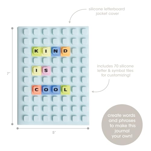 Pearhead Customizable Letterboard Journal with Silicone Cover – Fidget Notebook with Letters and Symbols, Lined Pages for Writing & Planning, Blue - color: Blue Letterboard Journal