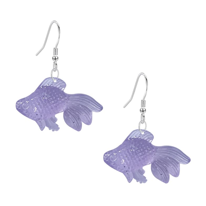 Anmpab Beach Funny Cute Goldfish Dangle Drop Earrings Lovely Resin Transparent Fish Earrings for Women - color: Violet